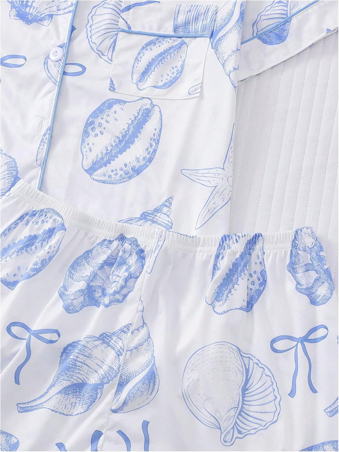 Women's 2 Piece Pajama Sets Shell Print Short Sleeve Sleepwear Button Down Shirt and Bow Shorts Loungewear Pj Sets - Image 5
