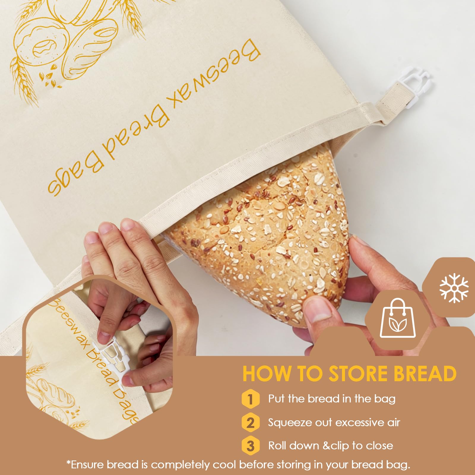 2-Pack Reusable Beeswax Bread Bags - Large 17x13 Inch for Sourdough & Homemade Bread Storage | All-Natural Beeswax Preservation, Eco-Friendly Cotton Food Bags - Easy to Clean & Daily Use - 4