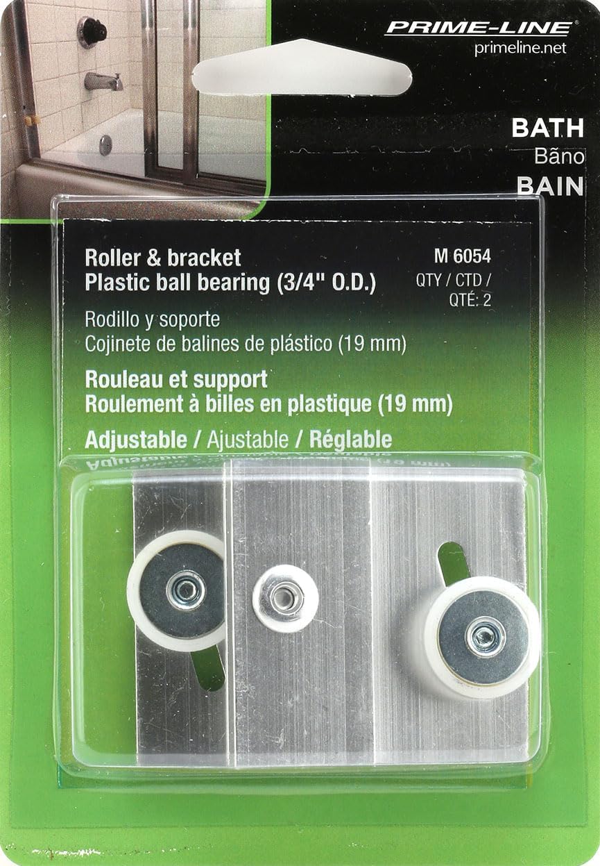 Prime-Line M 6054 Frameless Sliding Shower Door Top Bracket, 3/4 In., Flat Plastic Wheel, Steel Ball Bearings 2 Count (Pack of 1)