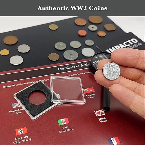 Miniatura 12 de Moneda mundial de la Segunda Guerra Mundial – 12 monedas auténticas + 2 sellos utilizados durante la Segunda Guerra Mundial por el Tercer Reich