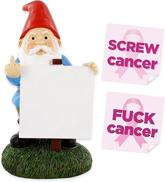 Wits End Cancer Awareness Stickers and Middle Finger Gnome with Sign - Cancer Support Gifts for Men and Women Pink Option 2 - Spicy