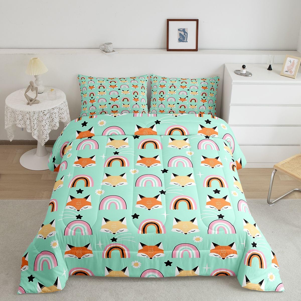 Erosebridal Building Blocks Comforter Set Twin Size,2 Pieces Construction Bedding Set with 1 Pillowcase for All Season - Machine Washable Quilt Set for Boys Girls,Orange Blue Red Yellow Green