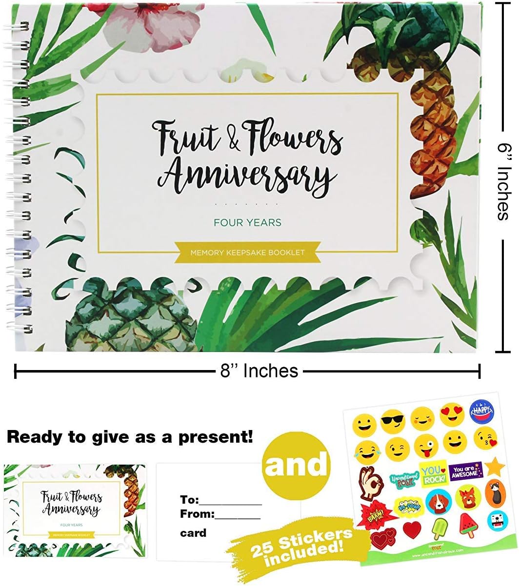 Celebrate 4th Wedding Anniversary with a Memory Book - Preserve Fruits&Flowers Moments Forever - Stickers, Matching Card - Unique Gift for Boyfriends - Capture Love's Journey!
