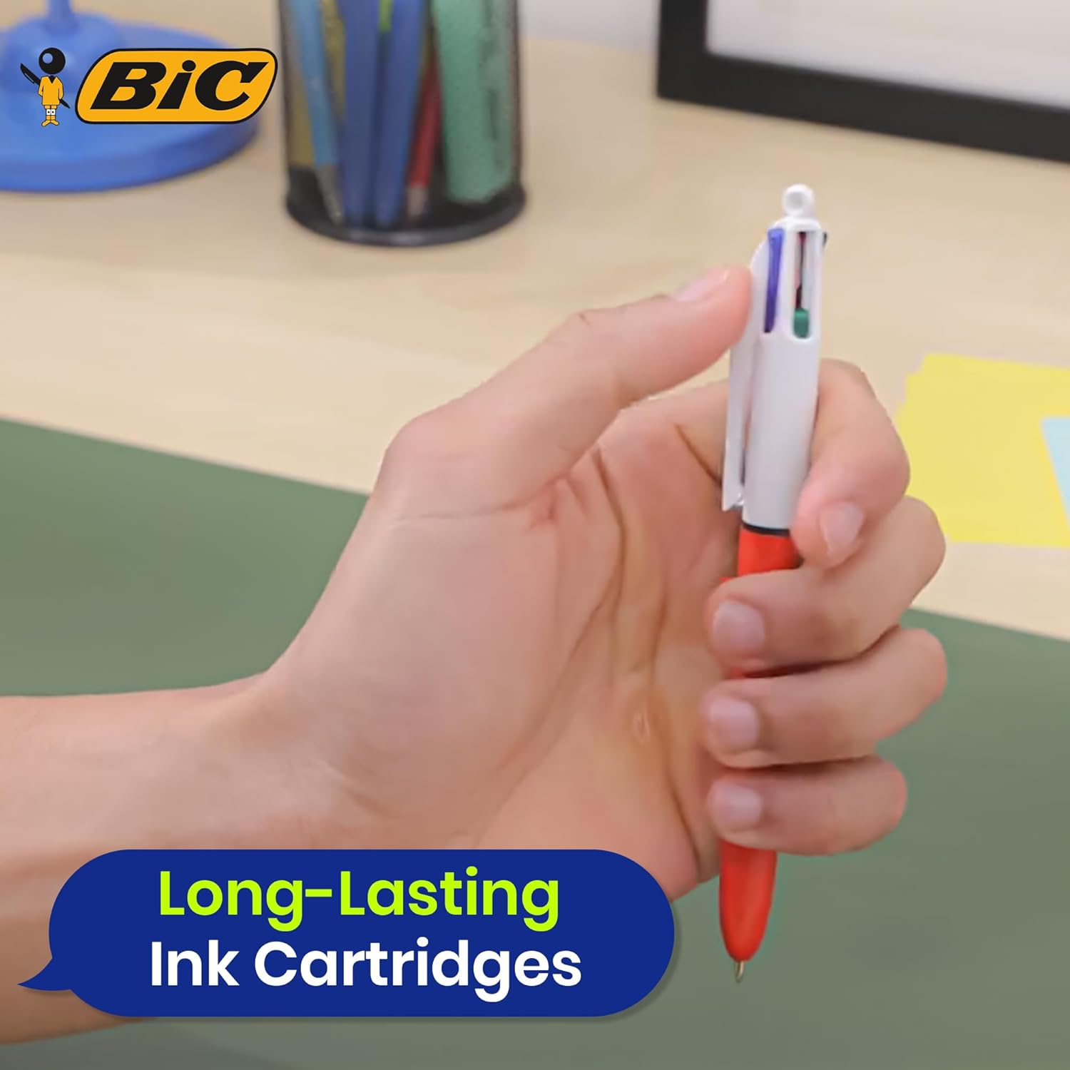 BIC 4 Colour Original Fine Point Ballpoint Pen 0.8 mm (Pack of 12) - Black, Blue, Red and Green Inks - Retractable, Durable, Lightweight - Ideal for School, Office or Personal Use