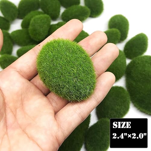 Miniatura 4 de Woohome 30 piezas de 3 tamaños de rocas artificiales de musgo decorativo, bolas de musgo verde, decoración de musgo falso para arreglos florales,