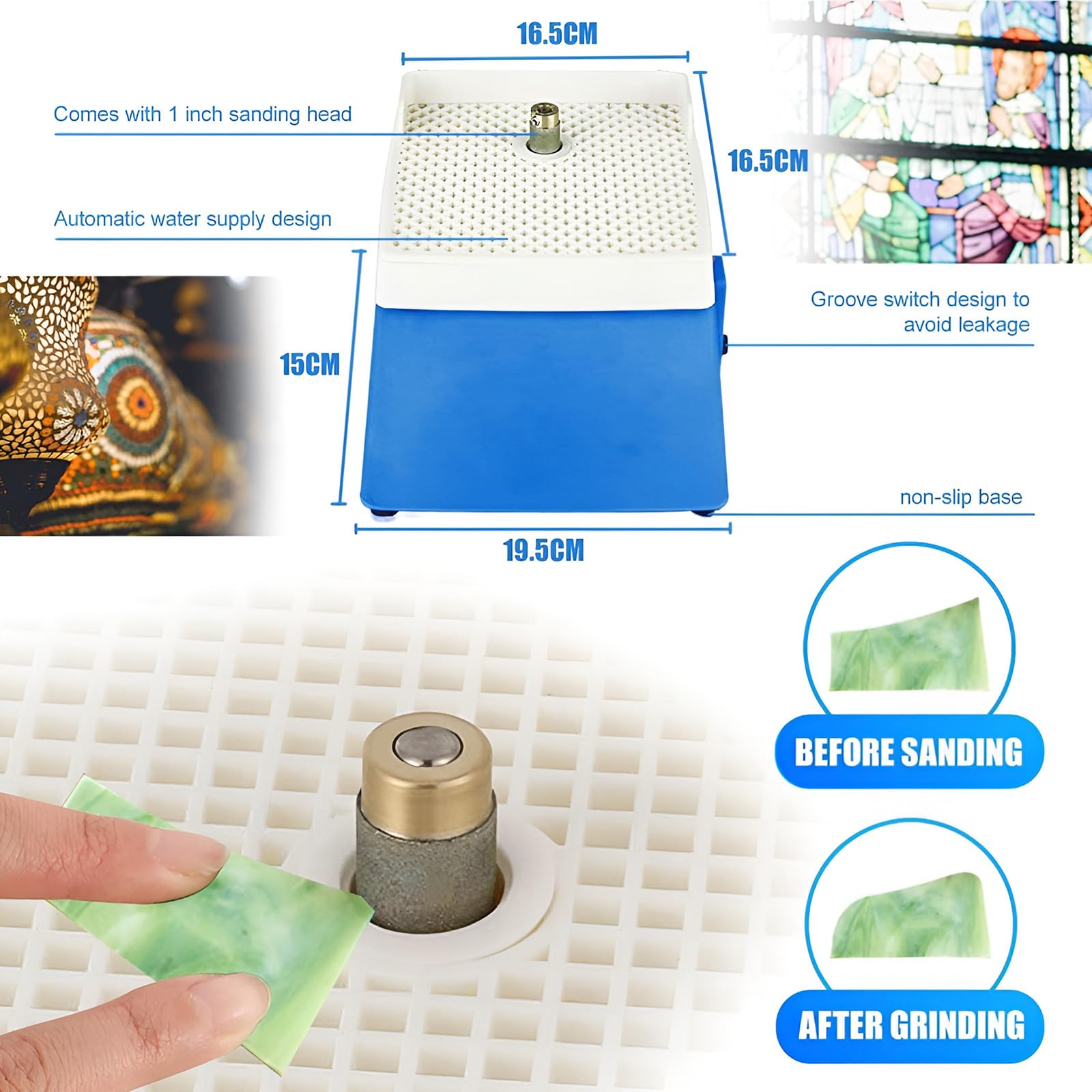 Kit de iniciación de amoladora de vidrieras, máquina de molienda de escritorio con brocas de 5/8 pulgadas y 1 pulgada, kit de soldador, cinta de lámina de cobre, alambre de soldadura, funda de dedo