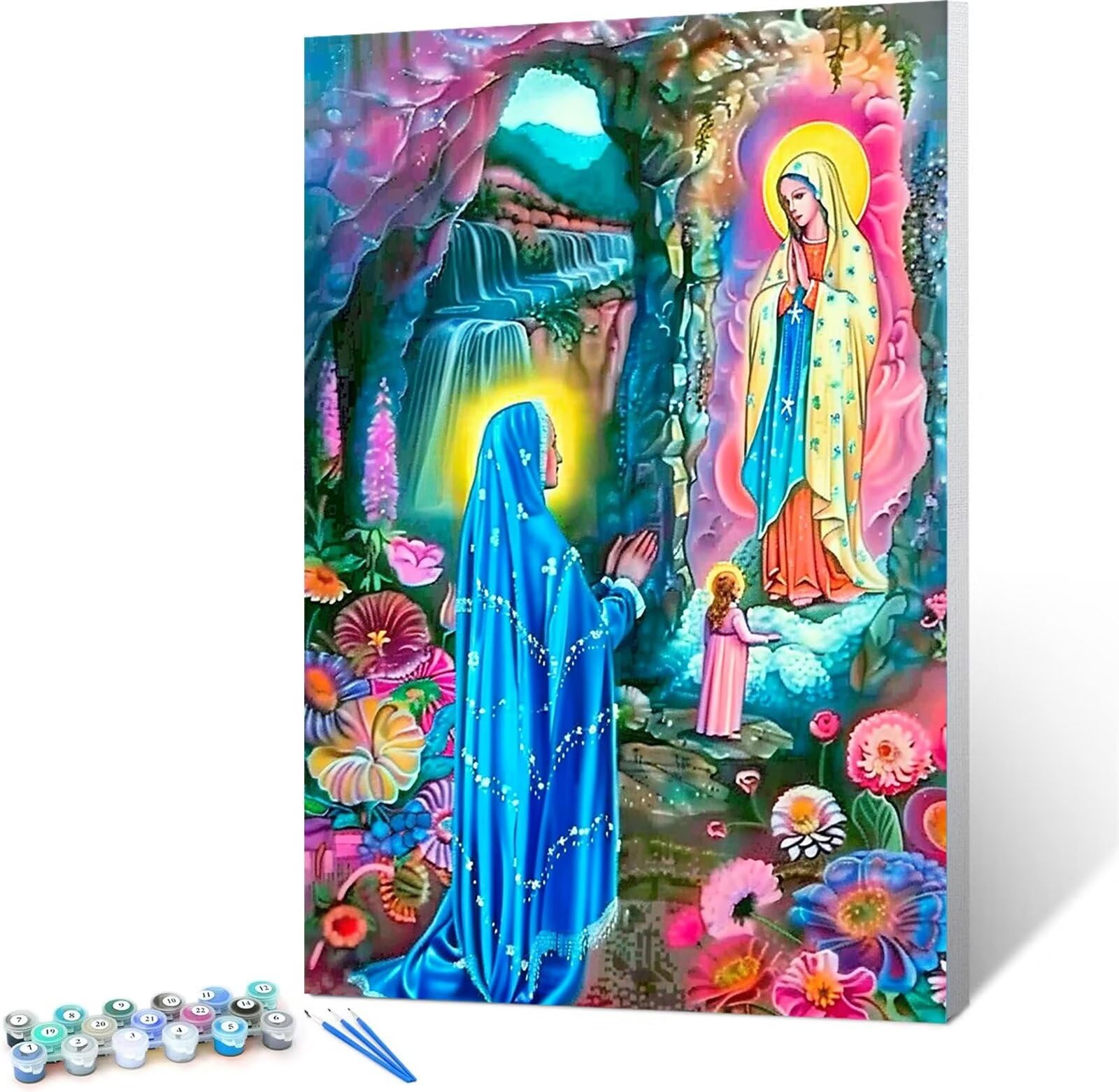 Peepezo Einhorn Malen Nach Zahlen ab 5 6 7 Jahre Mädchen Süßes JungfrauMalen Nach Zahlen für Kinder ab 7 Jahren Acrylfarben mit als Geschenk,Mittel Grotte 60x80cm (mit Rahmen)