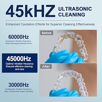 2025 Ultrasonic Retainer Cleaner Machine 45kHz Denture Cleaner for Night & Mouth Guards 24W Ultrasonic Cleaner, 4 Modes, 200ML Retainer Cleaner for Night Guards, Braces, Aligner, Jewelry and More