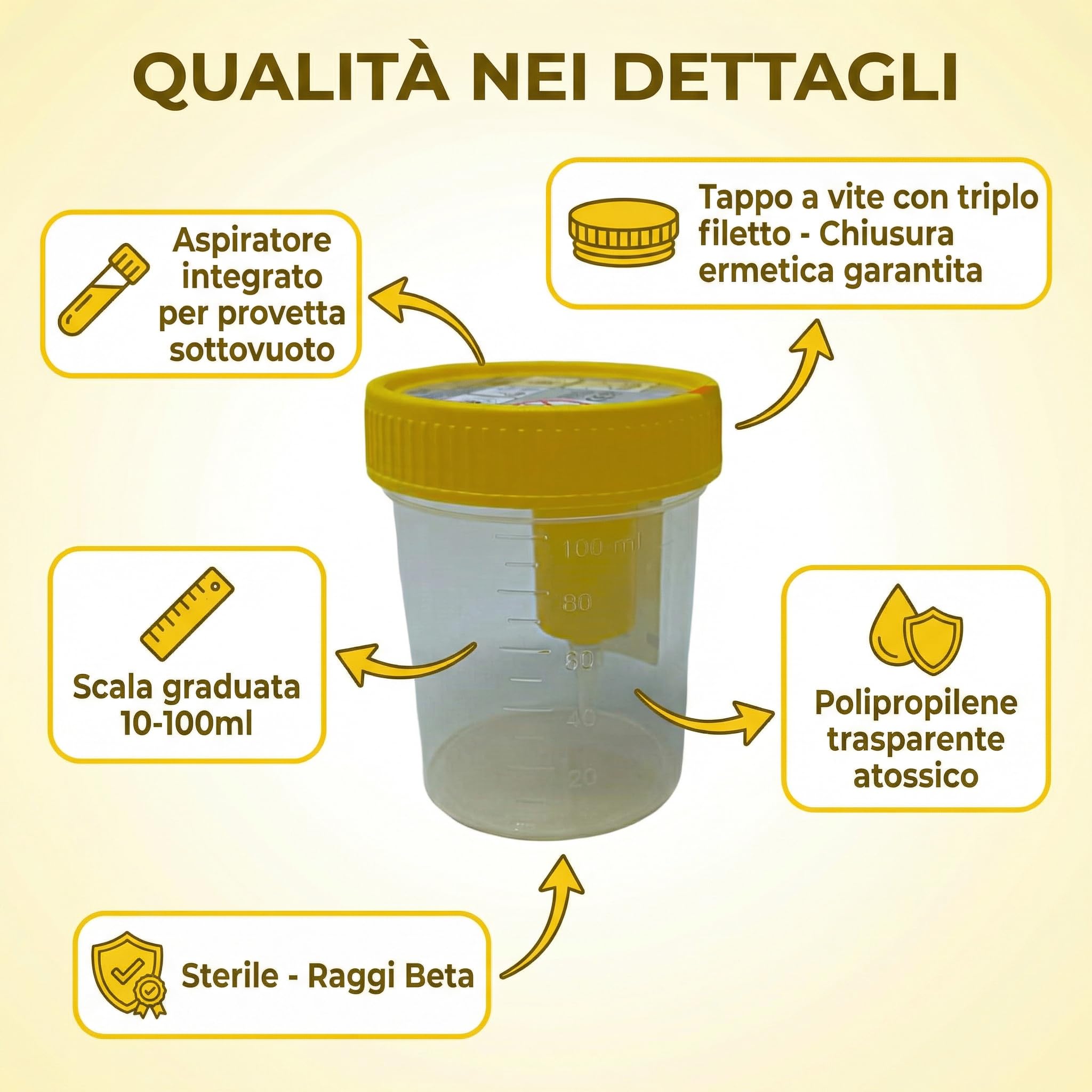Contenitore Urine per Analisi e Urinocoltura Graduato Dispositivo Medico Farvisan (4 Contenitori Urina)
