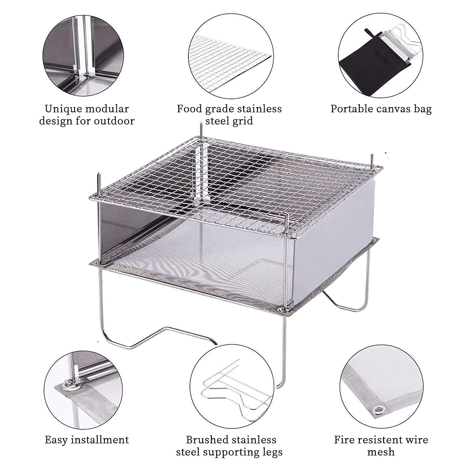 Ognisko na zewnątrz Grill, grille kempingowe Piece Składane na zewnątrz ognisko Grill Kompaktowy Mini ognisko ze stali nierdzewnej Ognisko Węgiel drzewny Grill gazowy