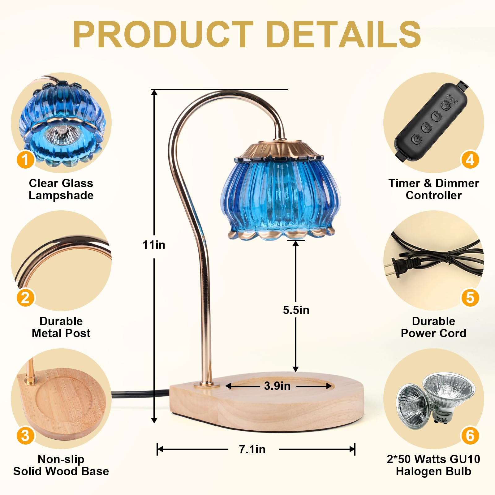 Gr8Gardens Candle Warmer Lamp with Timer, Adjustable Dimmable Candle Warmer Light, Small & Large Jar Fragrance Candle Holders for Home Decoration Gift for Women,Blue