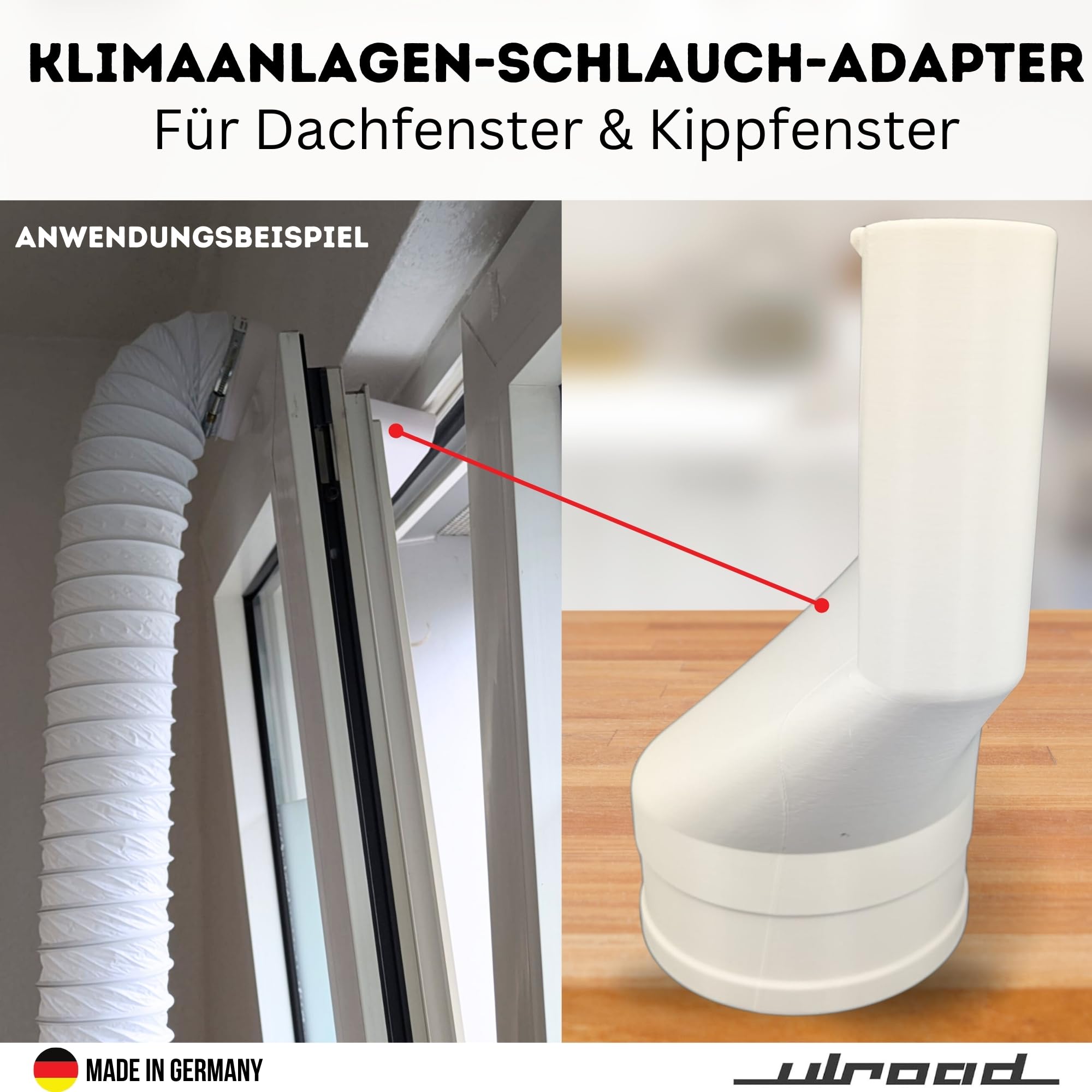 Schlauch Adapter für Dachfenster Kippfenster 100mm Abluft Klimaanlage Fensterdurchführung