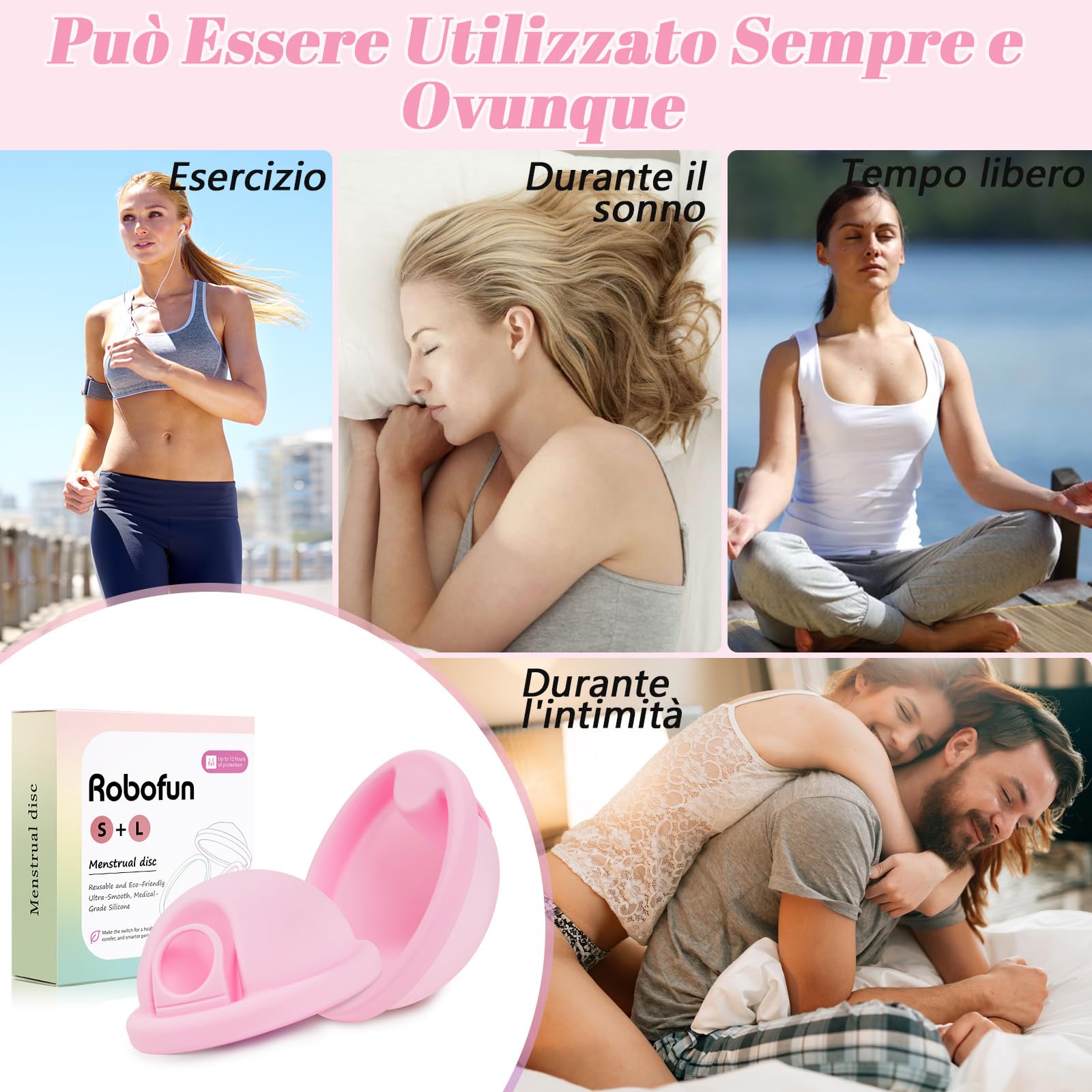 Coppetta Mestruale, 2 Pezzi (S+L) – Coppetta Mestruale Riutilizzabile in Silicone Medico 100% per Tutti i Periodi Mestruali, Senza Rischio per lo Sport e il Nuoto - Rosa