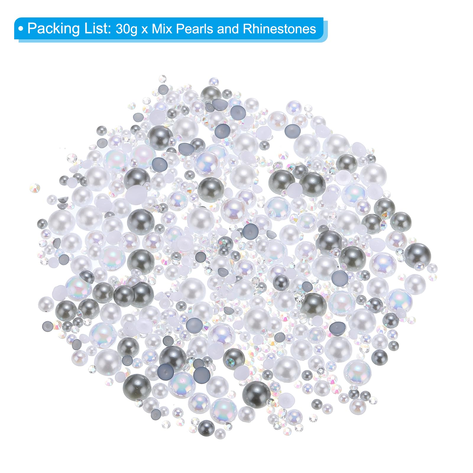 PATIKIL 30g Pearls and Rhinestones, 3-10mm Mix Flatback Rhinestones and Half Pearls Resin Rhinestone for Shoe Hair Nail Crafts Tumbler, Grey White - Image 3
