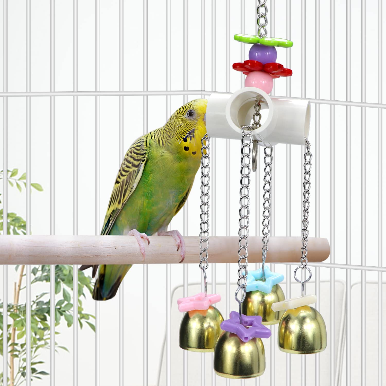 Hypeety Vogelglocken-Spielzeug Für Käfig – Mit Bunten Holzperlen, Süßem Klang, Für Papageien, Sittiche & Graupapageien