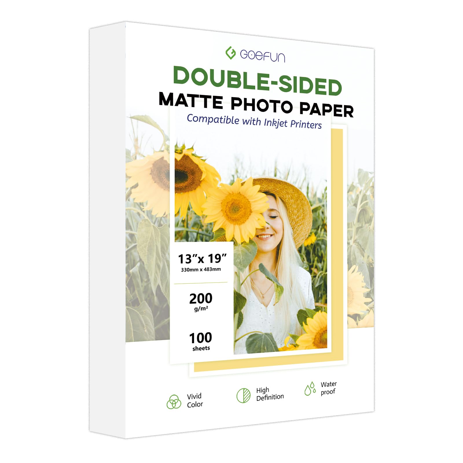 13 x 19 Double Sided Photo Paper Matte, Goefun 200GSM/54LB Inkjet Printer Paper for Posters and Art Prints, 100 Sheets