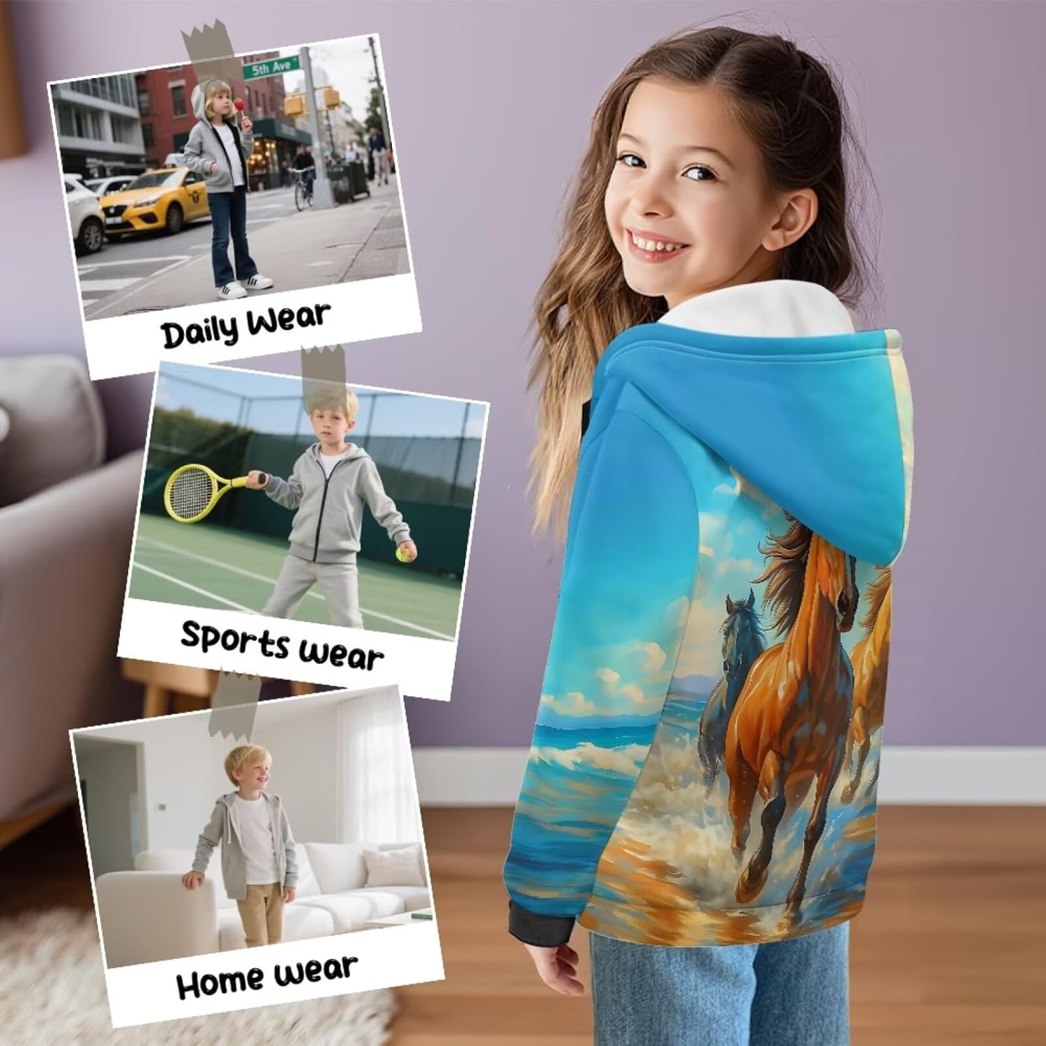 Girls Hoodies Zip Up Sweatshirt for Kids Hiking Walking Sport Tops for 6-16 Y