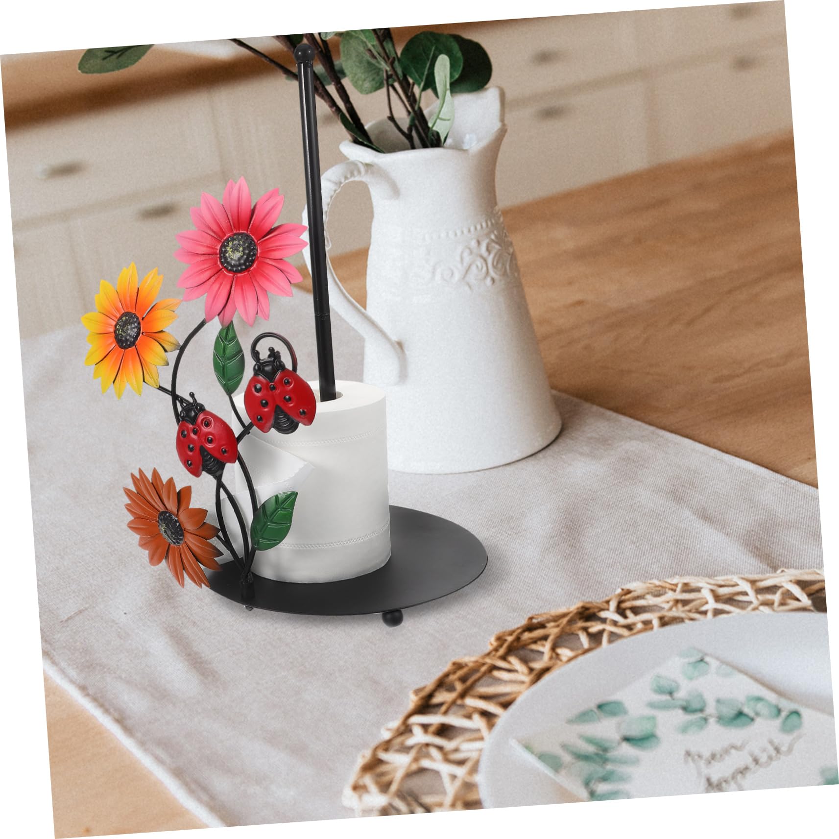 Porta Rotolo Carta Cucina in Ferro a Girasole Verticale | Design Decorativo, Base Stabile, Facile da Spostare, Organizzatore Compatto per Piano di Appoggio