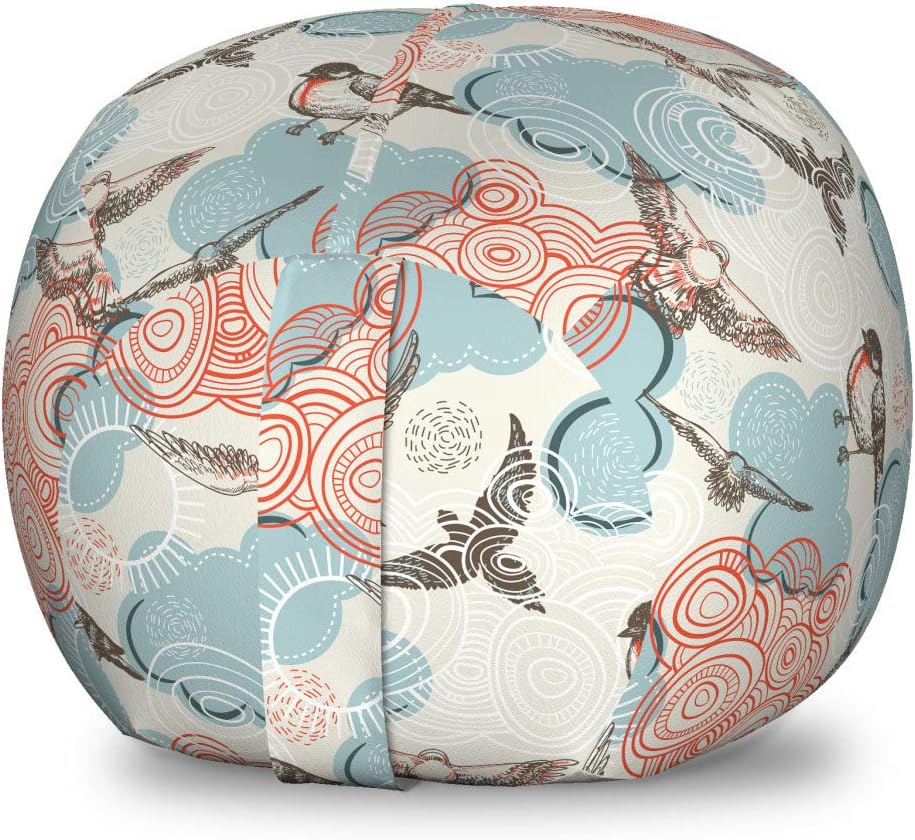 Ambesonne Abstract Storage Toy Bag Chair, Celestial Dashed Theme with Patched Cloud Sparrow Birds and Domestic Pigeons, Stuffed Animal Organizer Washable Bag, Small Size, Multicolor