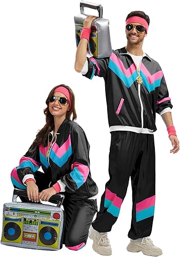 Miniatura 2 de Traje de los años 80 para hombres y mujeres, un conjunto de disfraces de los años 80 y 90 con accesorios, trajes deportivos para parejas para