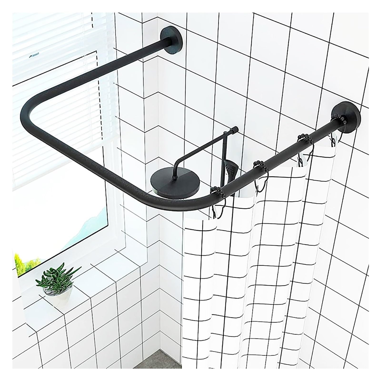 Meiiron U-Shaped Shower Curtain Rod Extendable Pole, Length Adjustable 60~90cm/70~110cm, No Drilling Bathroom Bathtub Bath Corner Curtain Rail Wall Mounted Shower Rod Rail (Size : 80x80x80cm)