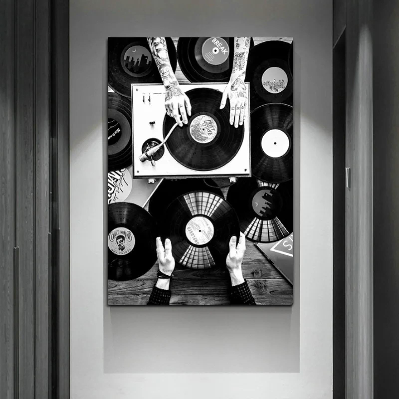 lianyibo Płyty winylowe sztuka ścienna malarstwo, czarno-białe plakaty muzyczne vintage i wydruki obrazów, do salonu dekoracja domu 70 x 130 cm bez ramy