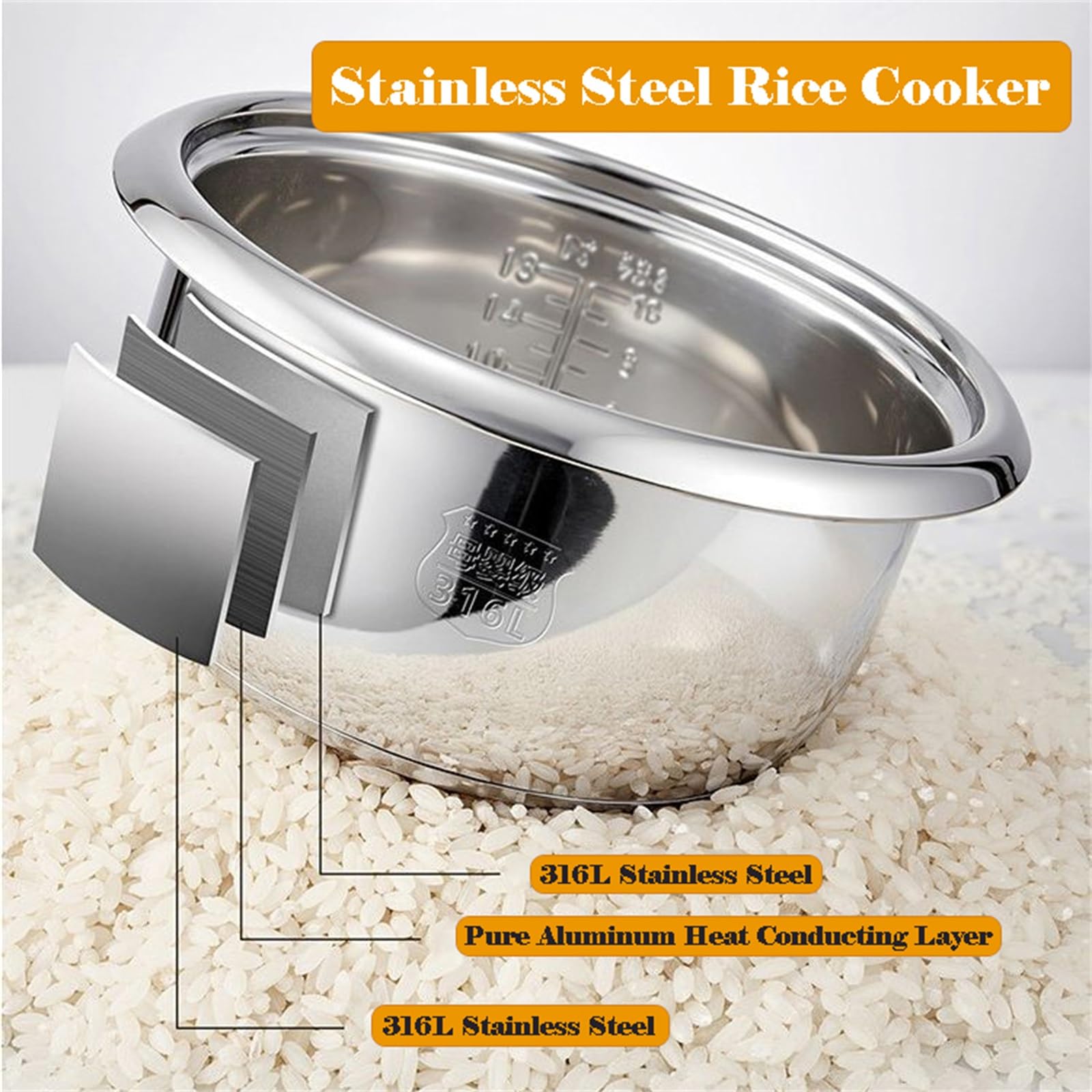 Cuociriso Elettrico In Acciaio Inox Con Vaporiera, Ciotola Interna Antiaderente, Funzioni Di Cottura/caldo, Misurino Incluso(2L)