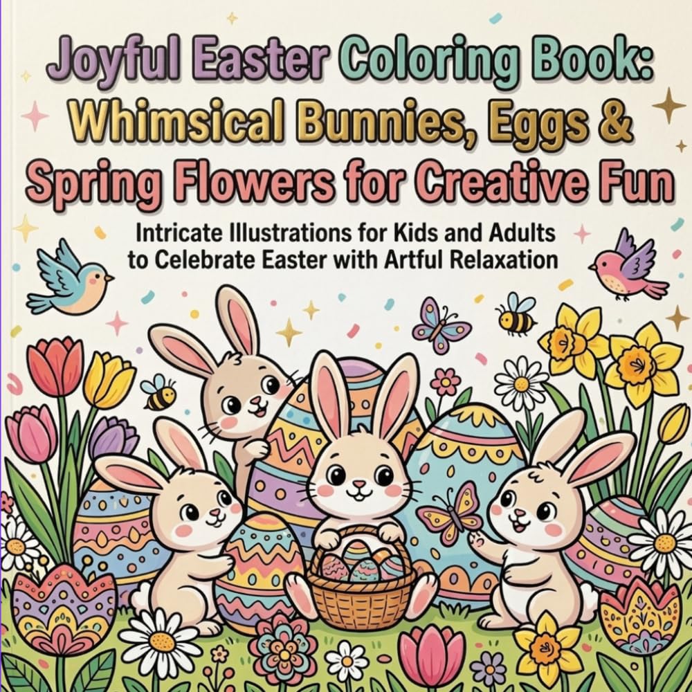 Joyful Easter Colouring Book: Whimsical Bunnies, Eggs & Spring Flowers for Creative Fun