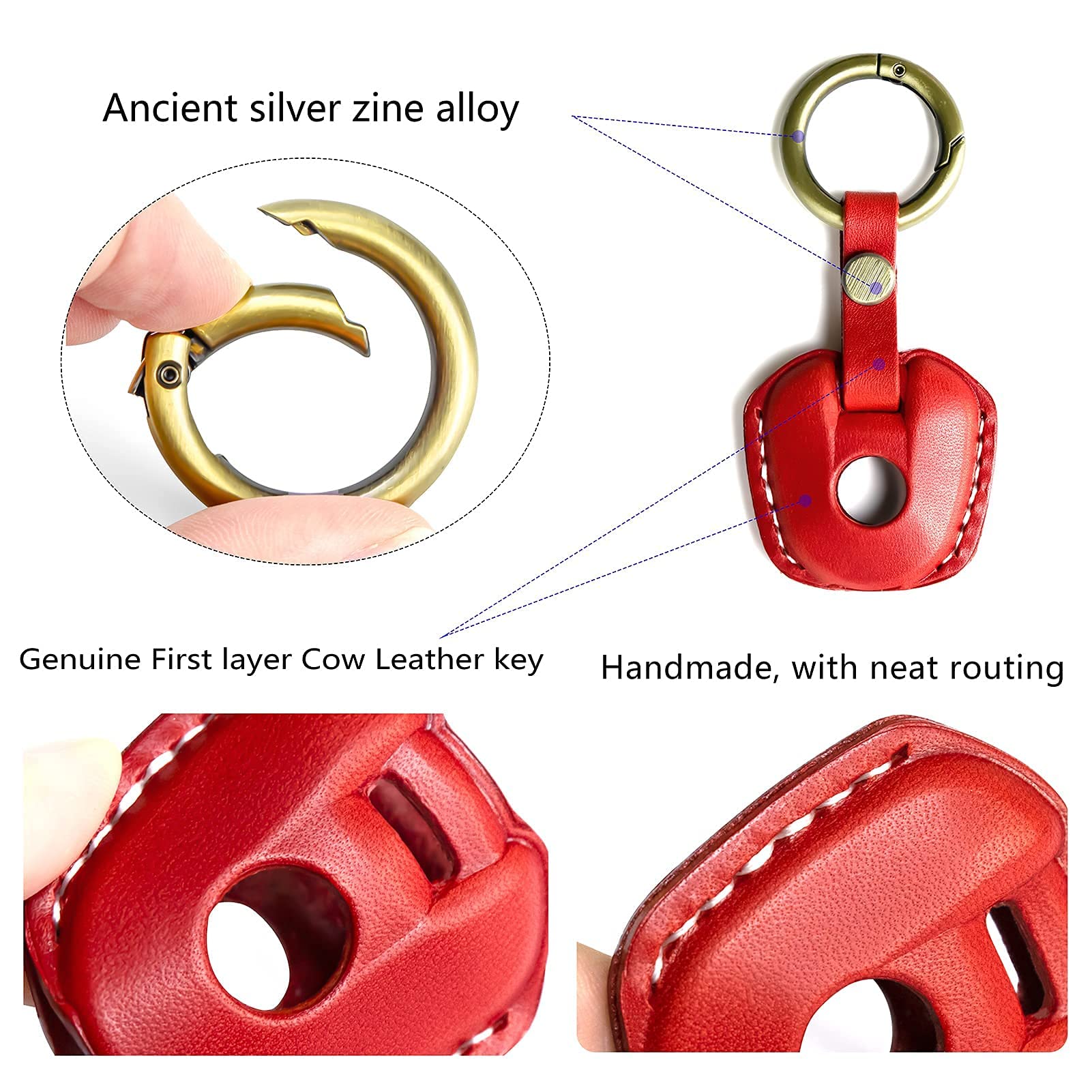 SANRILY Genuine Leather Key Fob Cover Case For Honda Motorcycle Keys (NC700X, CB500X, CBR650, Etc.) - Red - View #6