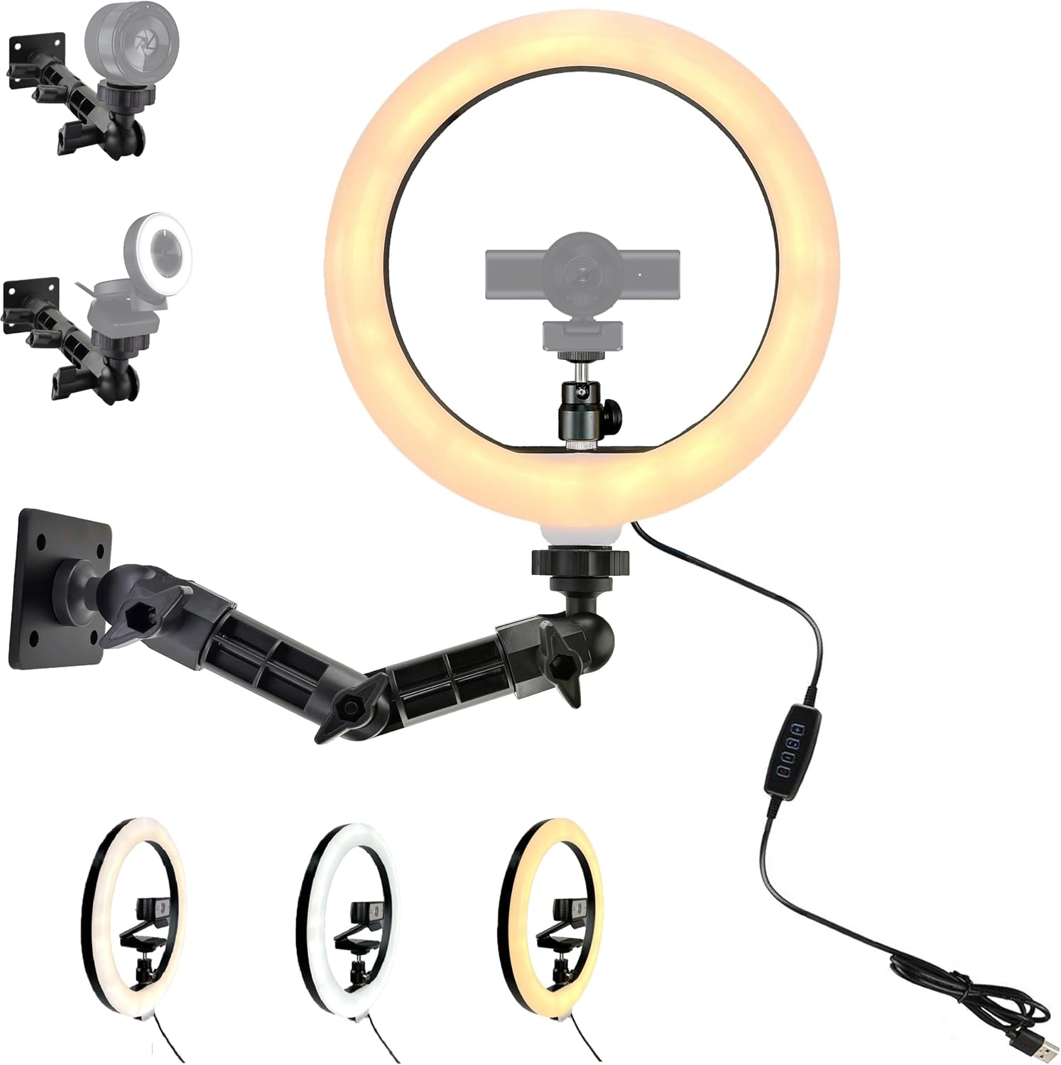 Webcam Wall-Mount with Ring Light, 10'' Streaming-Light Wall Holder Bracket for Razer Kiyo V2 X,V2,Kiyo Pro 4K,Kiyo pro,Kiyo X,Kiyo Webcams