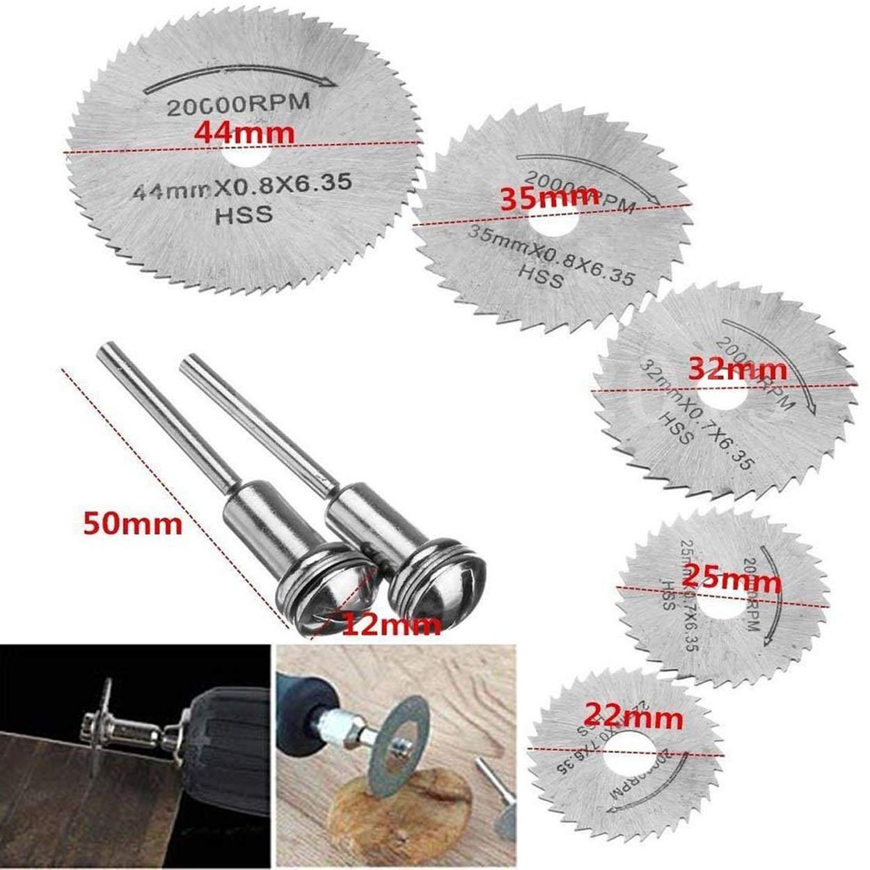 DIY Crafts DIY Crafts 5x HSS Circular Wood Cutting Saw Blade Discs + 2x Mandrel Drill For Rotary Tool (Pack 7 Pcs Set, Design No# 2) 3