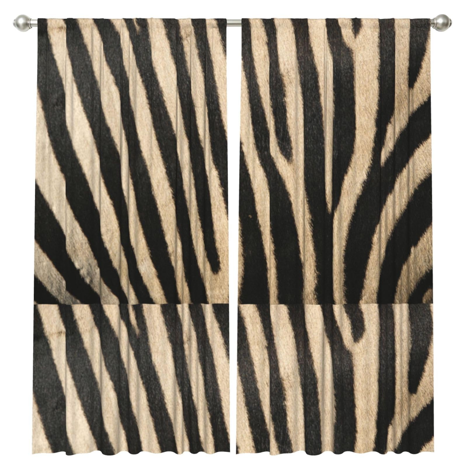 InOmak Zebra Skin Animal Faux Fur Pattern, 2 Panels Window Curtains 52 x 84 Inch Blackout Curtains for Living Room Bedroom