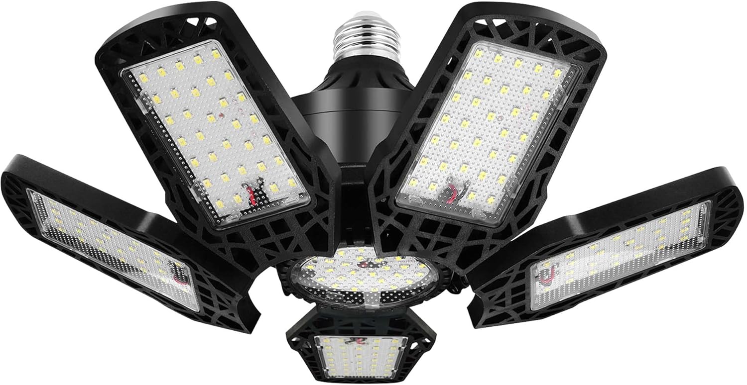 LED Garage Lights 200W - 1 Pack, 20000LM Led Shop Light with Adjustable Panel, 6000-6500K Daylight, 360° Illumination Ceiling Lights, E27/E26 for Warehouse Garage Attic Basement