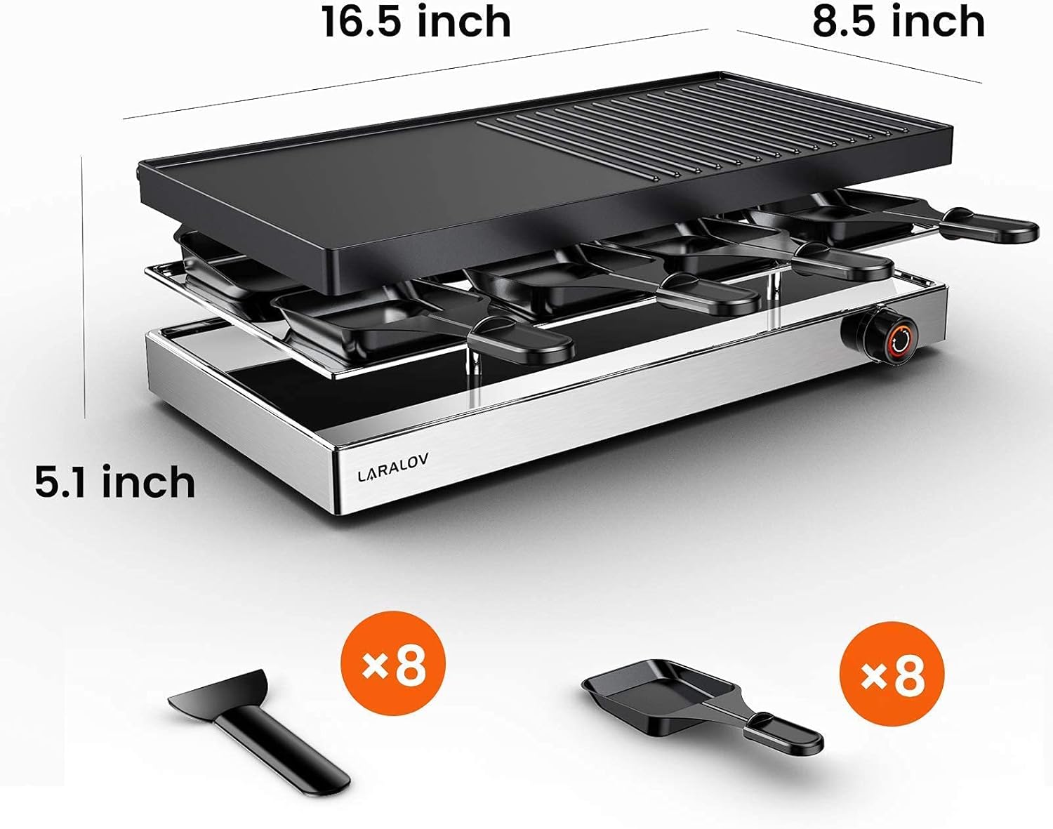 Black Friday - 50% OFF Raclette Table Grill, LaraLov Smokeless Grill Indoor, Korean BBQ Grill 1500W Fast Heating, Adjustable Up to 450 °F, 8-Serving, Removable & Dishwasher Safe