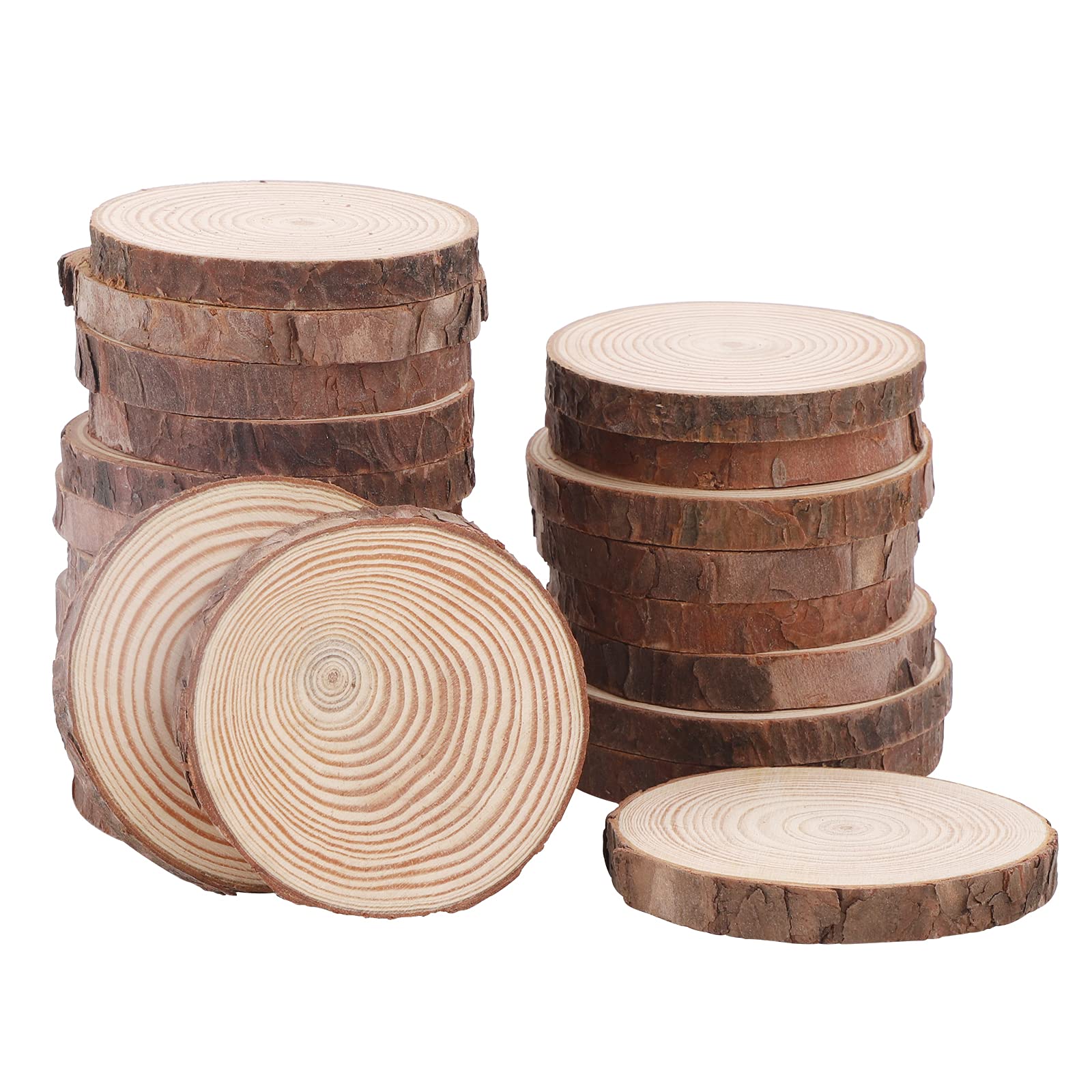 22 Pcs Natural Wood Slices 7-8cm Unfinished Log Wooden Circles for DIY Crafts Rustic Wooden Discs Round Wood Slices No Hole Log Discs with Bark for Art Creation DIY,Coasters,Decorations