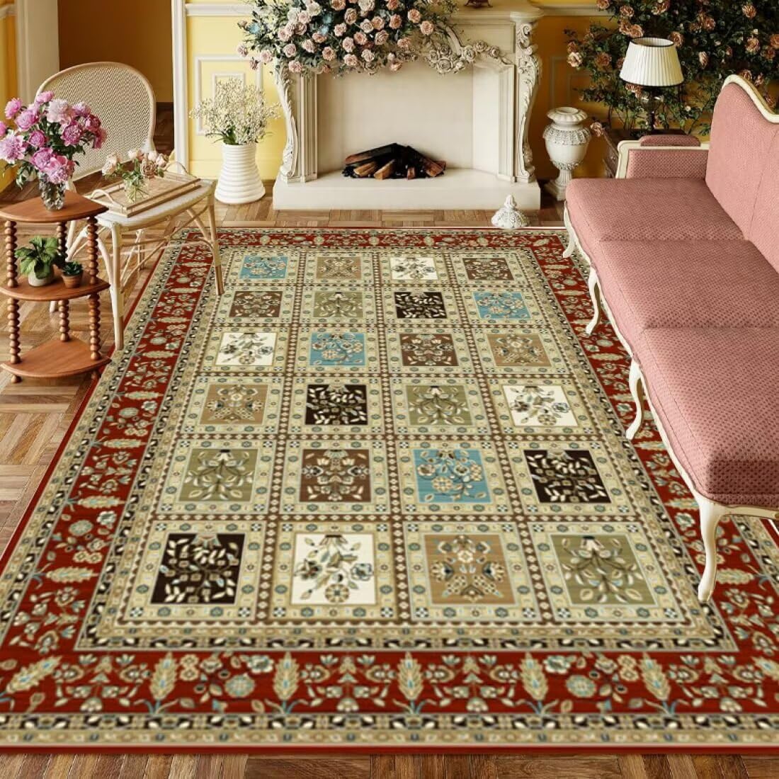 Tapis couloir long rouge bleu rétro pour réveiller la déco d'une chambre adulte chaleureuse