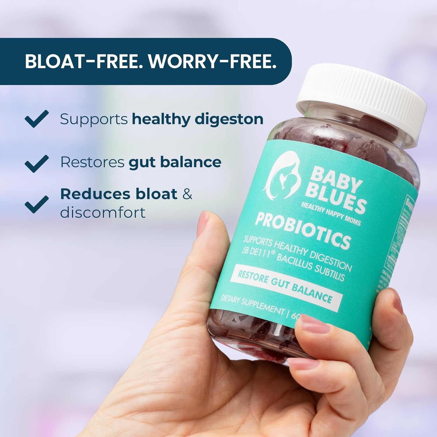 Baby Blues Probiotic Gummies for Women – Organic Strawberry Flavor – Gut, Immune, Skin & Vaginal Health – 5 Billion CFU DE111® – Vegan Daily Supplement for Moms – Pre/Postnatal Support