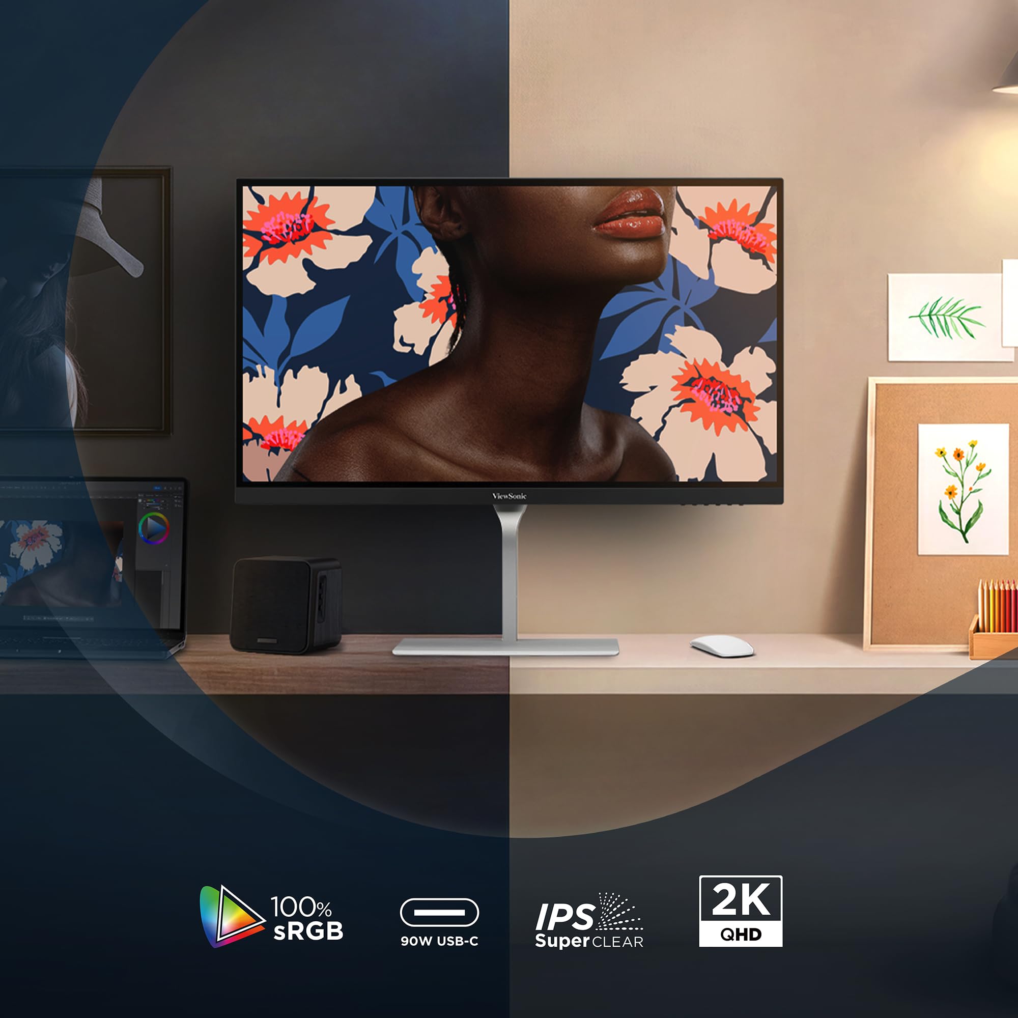 ViewSonic ColorPro VP2766-2K Monitor 27" 2K QHD, convalida Pantone, Delta E<2, 100% sRGB, 90W USB-C, 120Hz, Monitor creativo per progettazione grafica e editing video, ergonomico, TUV Flicker Free