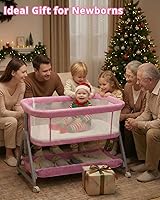 Vista 7 de Cuna para bebé junto a la cama con ruedas, moisés portátil de 3 en 1 para bebé niña, cuna de dormir lateral ajustable con malla transpirable