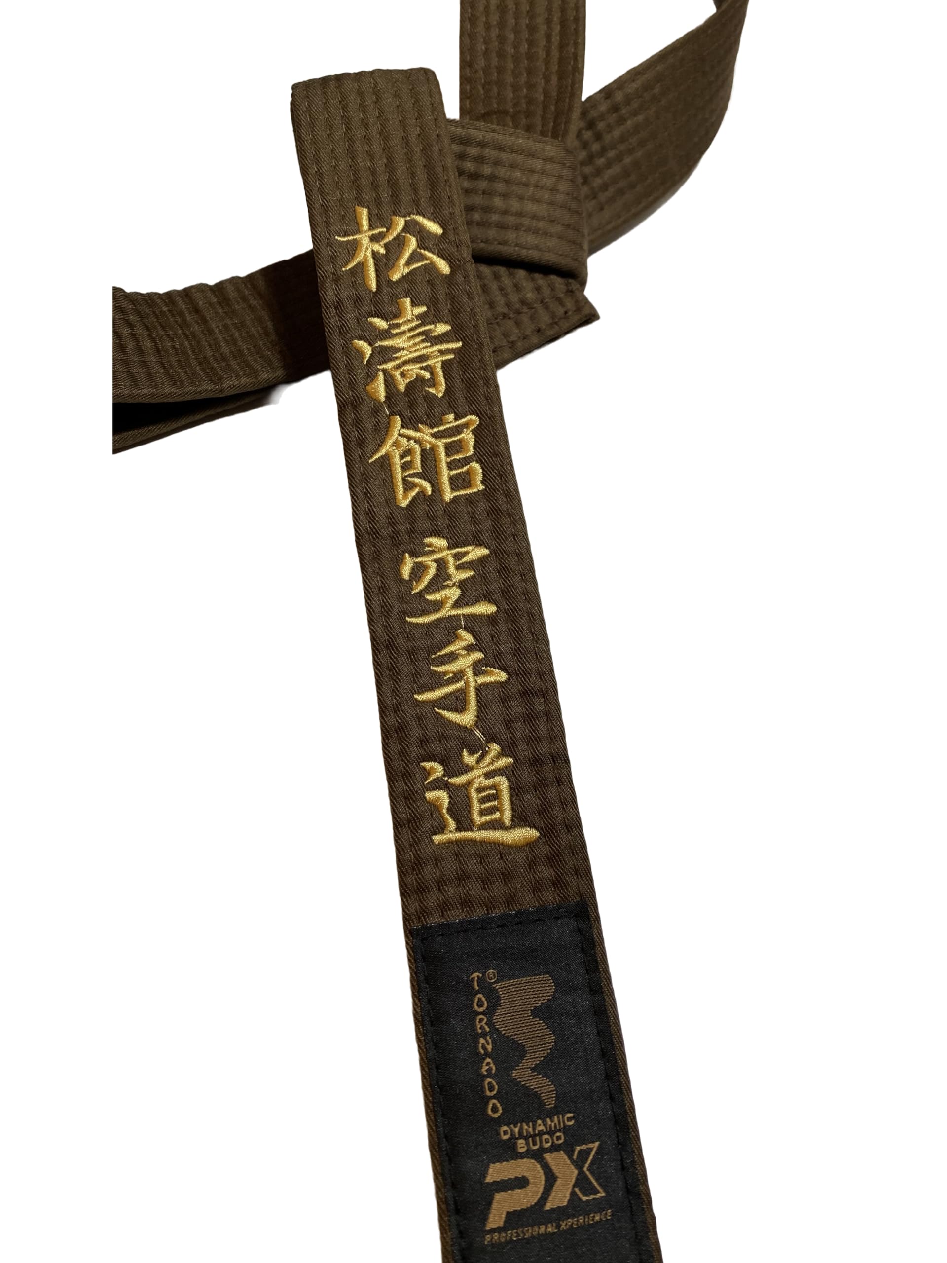 Ceinture karaté marron brodée Shotokan Kanji japonaise lettres or