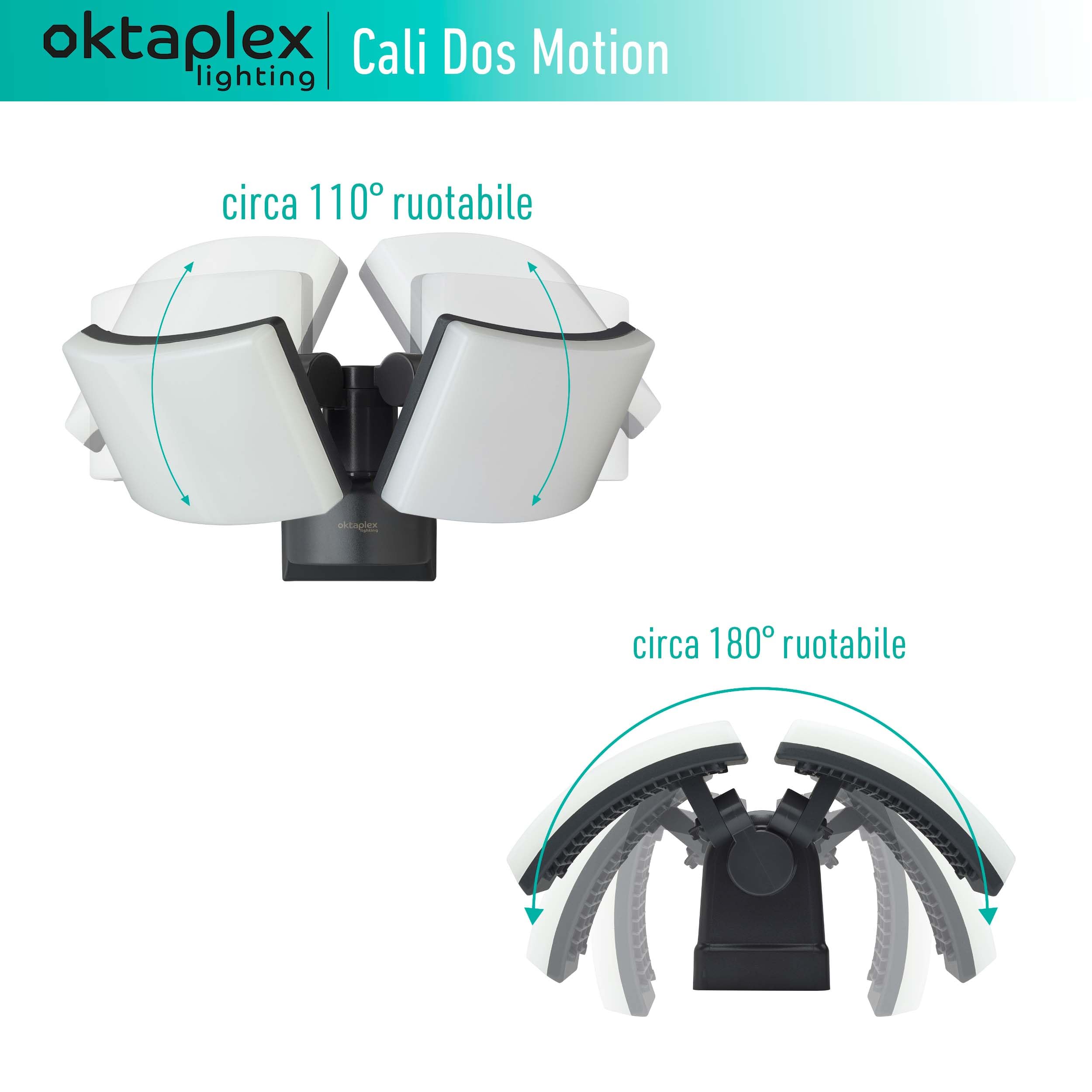 Oktaplex Faretto con sensore di movimento LED 40 W 230 V luce calda 3000K lampada da parete Cali Dos IP65 orientabili applique da parete da esterno antracite 3200 lumen