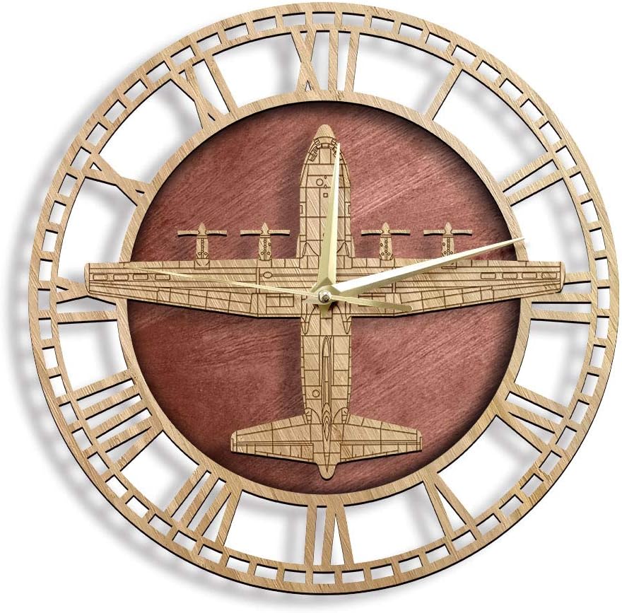 The Geeky Days C-130H Hercules Farmhouse Style Wall Clock Quiet Sweep Quartz Wall Watch Army Tactical Airplane Aviaiton Home Decor Pilots Gift