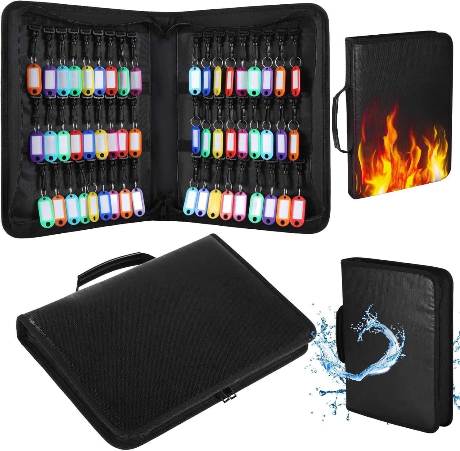 OMISTAR Key Organizer Case with 54 Tags, Fireproof Waterproof Portable Key Storage Bag, Zippered Key Holder Binder with Color-Coded Tags for Hotels, Real Estate, Car Sales, Property Management