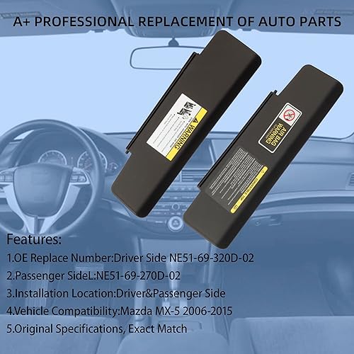 Miniatura 3 de Dasbecan Visera solar delantera izquierda para el lado del conductor, espejo integrado compatible con Mazda MX-5 Miata 2006-2015, repuesto #