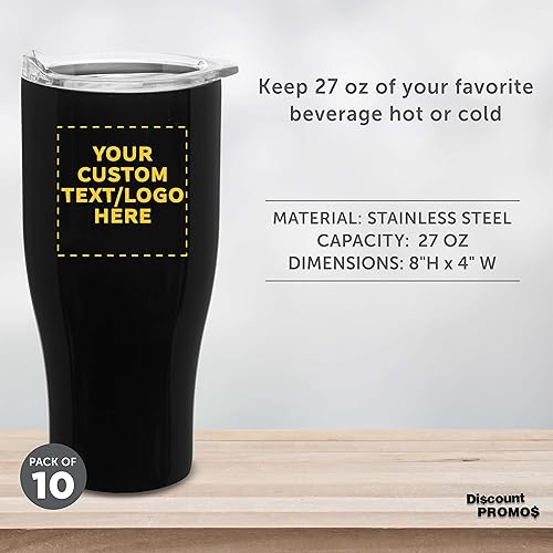 Miniatura 91 de Tazas de viaje personalizadas de acero inoxidable de 27 onzas, juego de 10, paquete personalizado a granel, perfectas para café, refrescos, otras