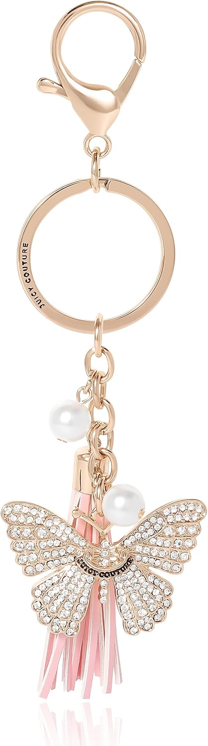 Juicy Couture Keychain Charms with Crystals or Faux Pearls, Gold-Tone Logo Keychains for Women, Juicy Gifts