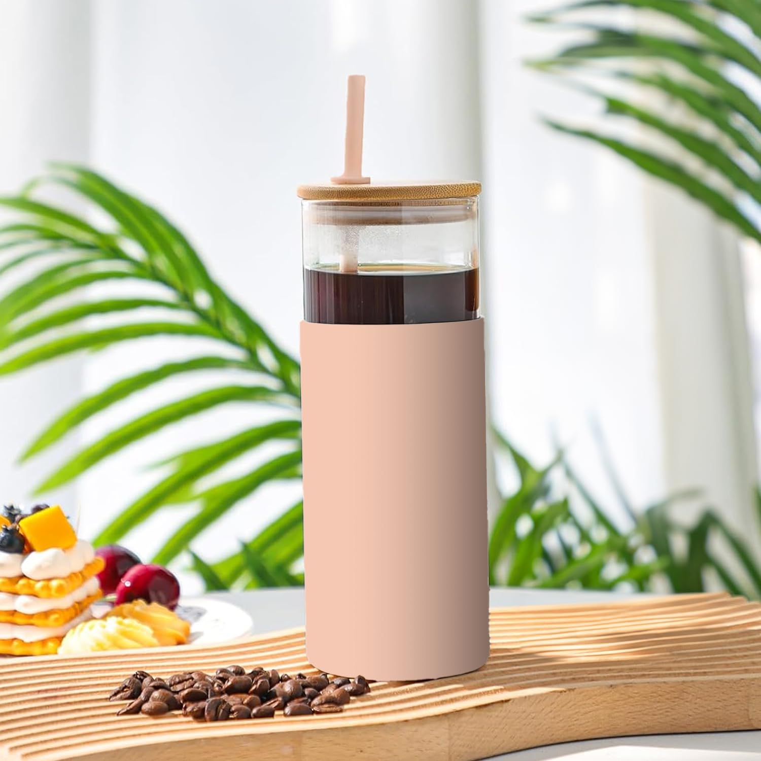 YOGARISE Borosilicate Glass Tumbler with Lid and Straw 600ml, Water & Coffee Tumbler with Silicone Straw & Bamboo Lid, Durable Travel Coffee Mug with Lid (Pink) (B0CXDYT6WR) Amazon Price History, Amazon Price Tracker