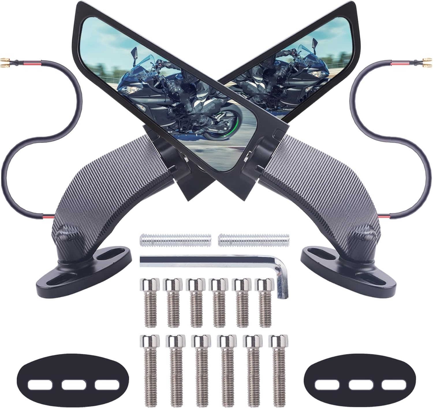 Large-Sized Motorcycle Rearview Mirror (With Turn Signals) Compatible With Kawasaki Ninja 300/400/650/ZX6R, Honda CBR300R/CBR500R/CBR600RR/CBR1000RR, Yamaha R15/R25/YZF600R, Suzuki GSXR600/750