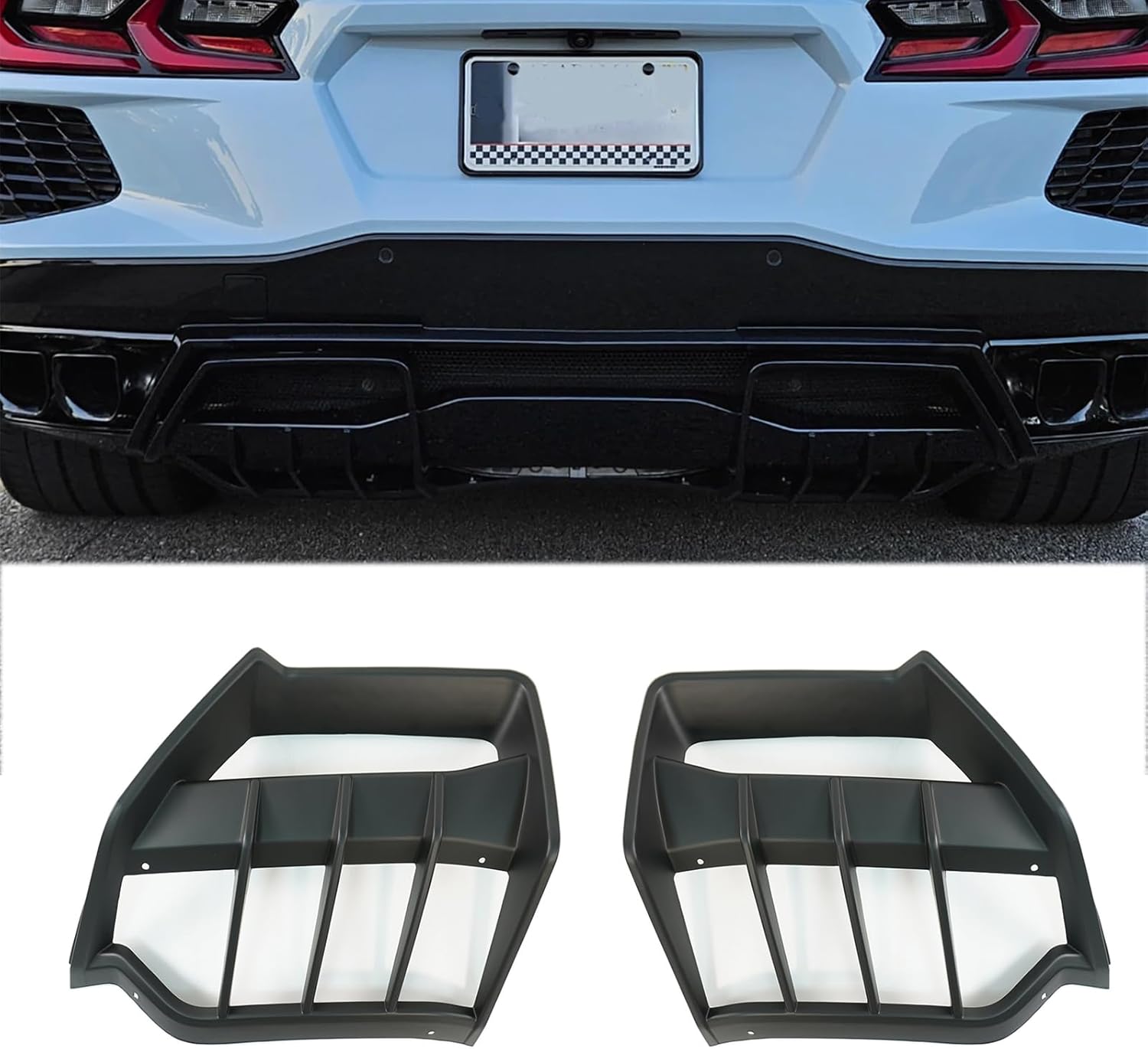 Rear Diffuser for Corvette C8 Stingray/Z51/E-Ray 2020-2024 Rear Lower Bumper Diffuser Lip Spoiler Splitter ABS Plastics (Matte Black)