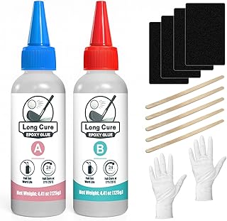 30min Golf Club Epoxy, 125+125ml Extra Strength Golf Shaft Epoxy, Applicable to All Clubheads, Drivers, Putters, and Irons, Compatible with Graphite and Steel Shafts (Long Cure)